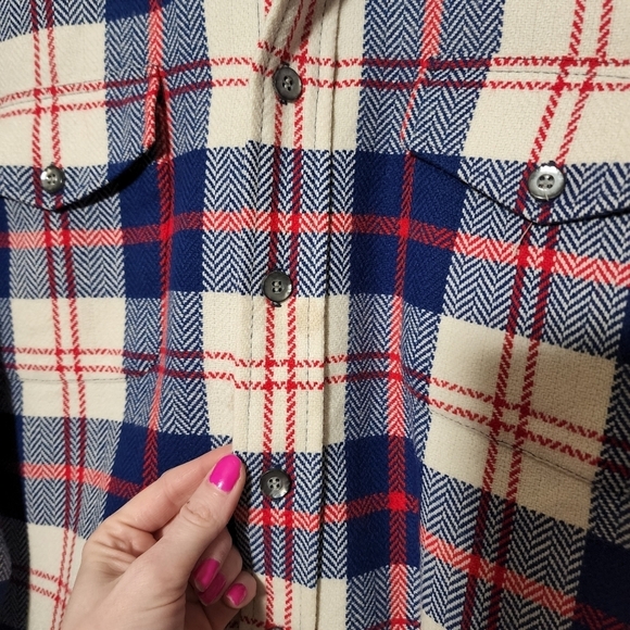 CLAY POOLE 70's The Hecht Co Red White Blue Wooly Acrylic Shacket shirt jacket M - Picture 6 of 11